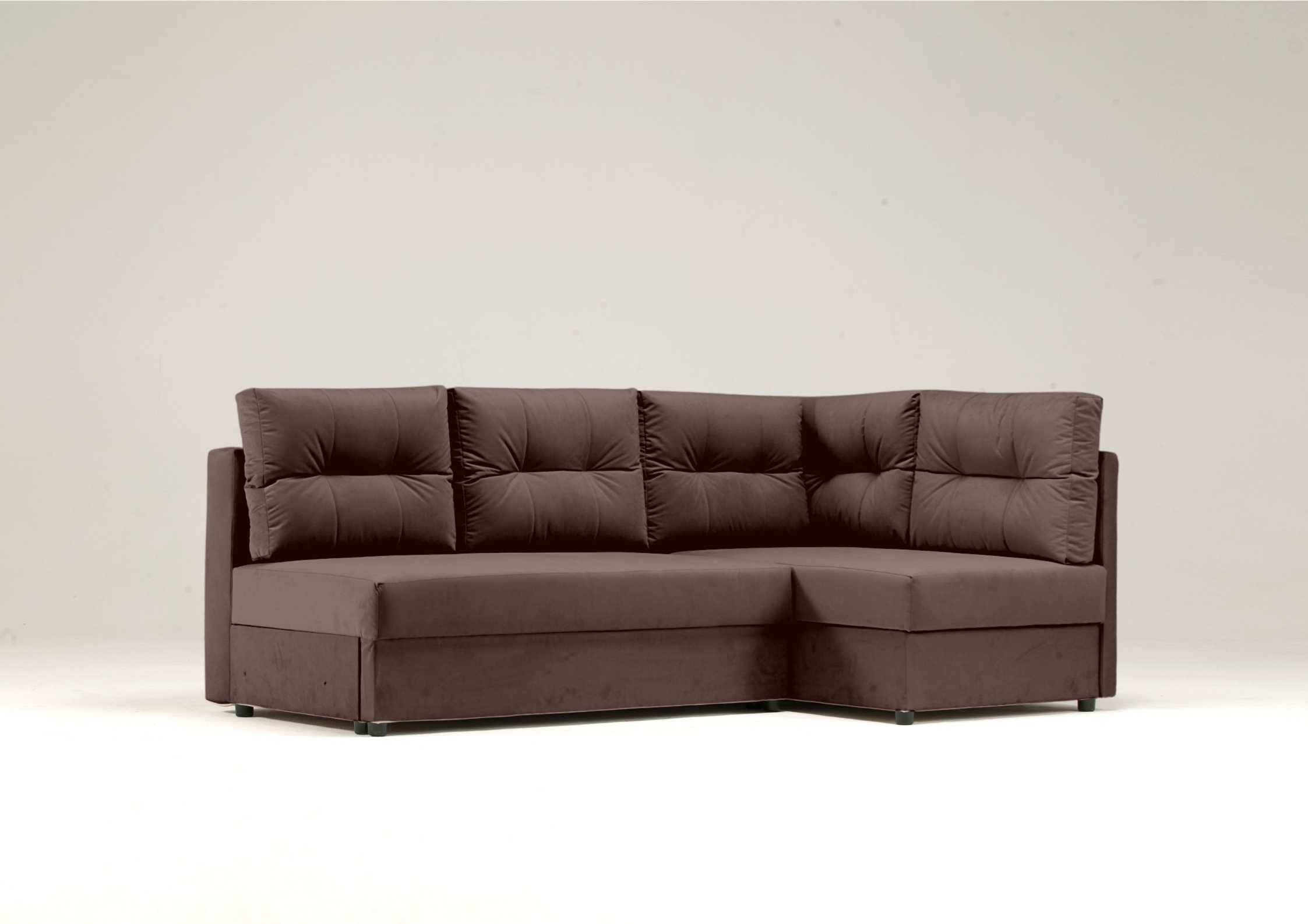 Mały narożnik z pikowanymi poduszkami brązowy